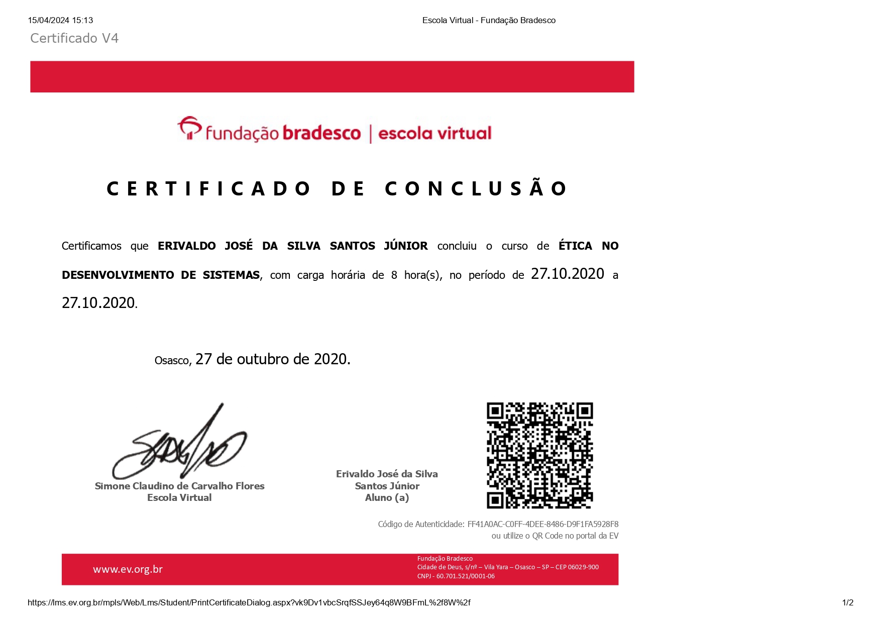 Certificado Fundação Bradesco