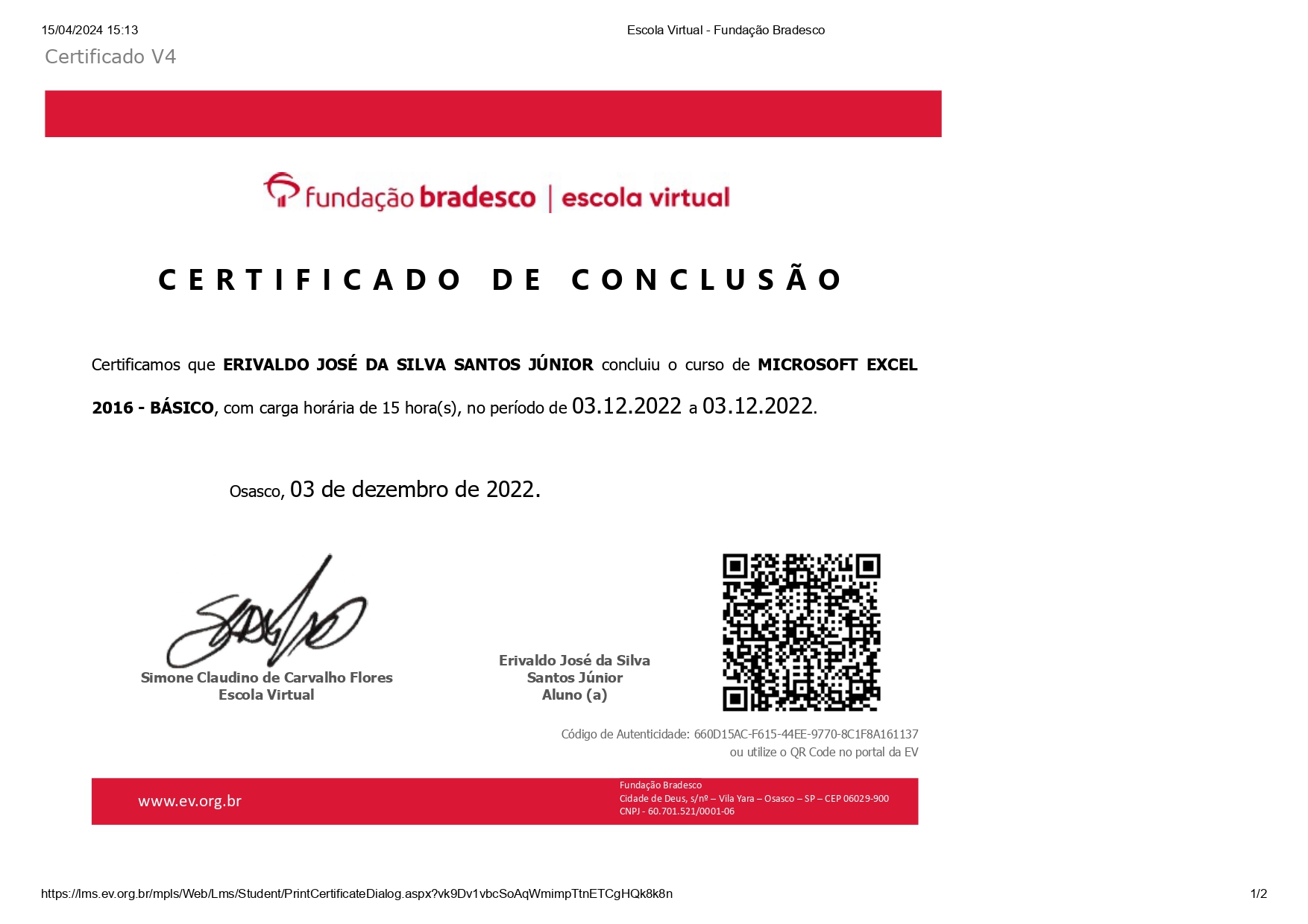 Certificado Fundação Bradesco